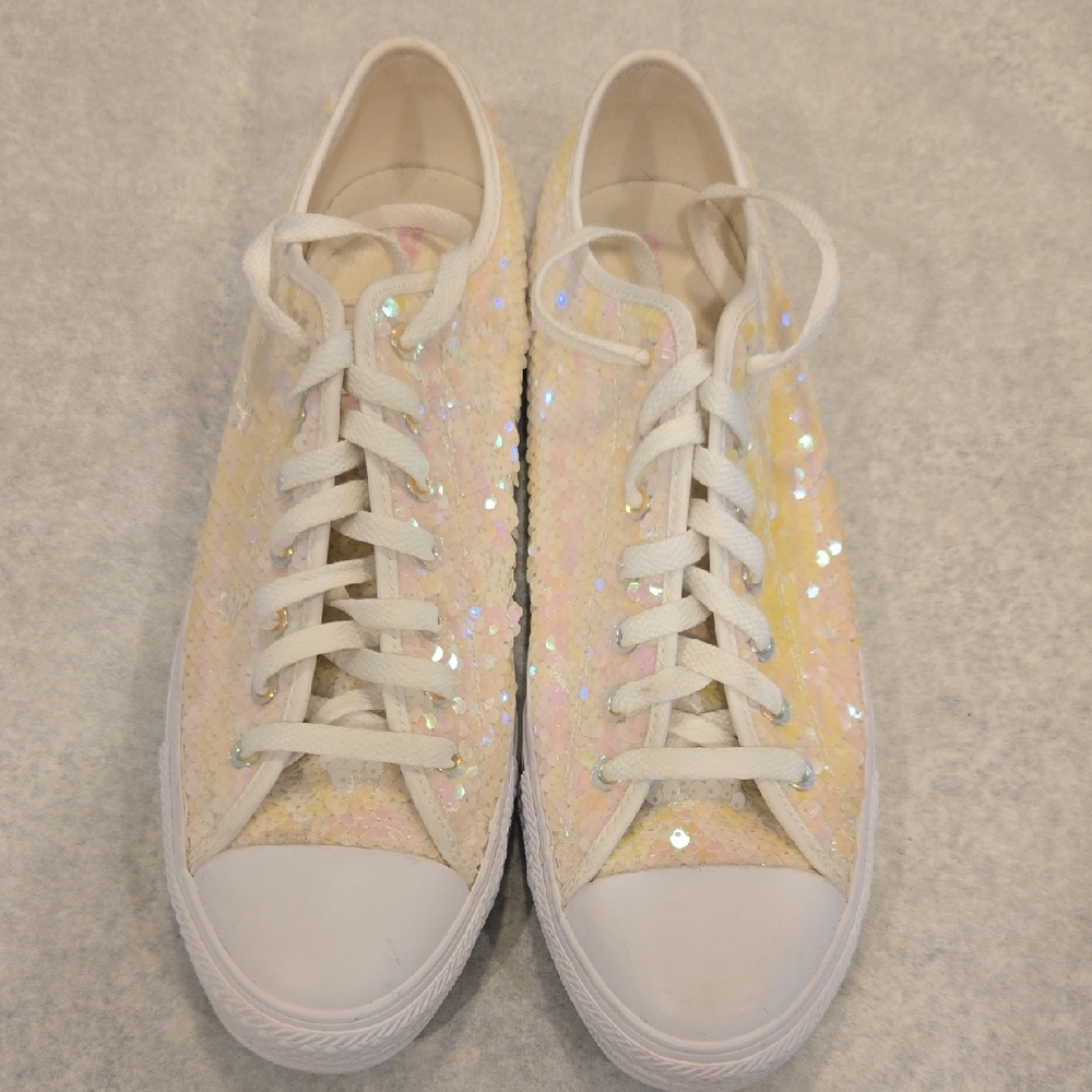 Converse Allstars Women's Cream and Pink Sequined Canvas Sneakers Size 12